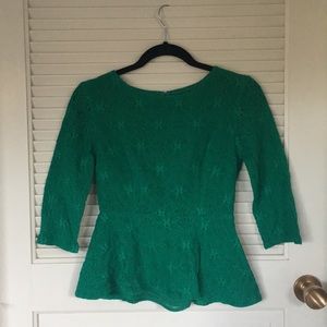 Emerald peplum lace blouse